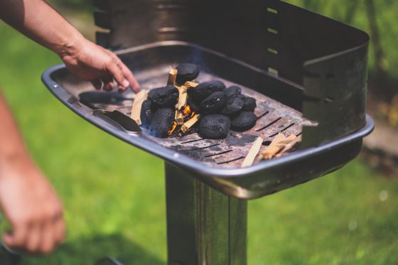 Wood Briquettes & Firewood on a BBQ burning